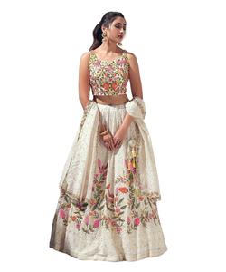 Red Carpet Function Special White Color Fancy Floral Printed Light Weight Elegant Georgette Faux Fur Party <b>Lehenga</b> Choli <b>Women</b> - Product Image 1