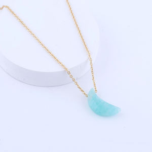Design exquis véritable amazonite à facettes coupe phase de lune pendentif plaqué or câble chaîne aiguille réglable collier céleste - Product Image 2