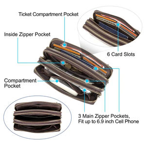 Cartera de Mano Unisex de Cuero Genuino Estilo Vintage Minimalista con Múltiples Cremalleras, Bolso de Poliéster, Organizador de Teléfono, Bolsa Cruzada, Venta al por Mayor - Product Image 3