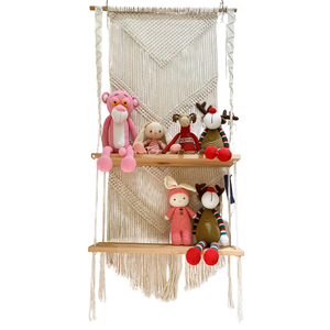 Étagère murale en macramé bohème en bois, fabriquée à la main, directement de l'usine JNC - Product Image 1