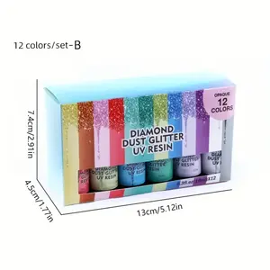 12colors/set Glitter UV Glue Artificial Rhinestone Glitter Color Drop Glue Jewelry Handmade Diy Color Filling UV Cure