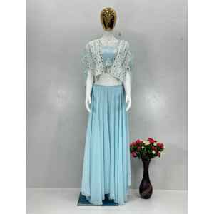 Nouvel ensemble de costume Koti et Blouse traditionnel pour fêtes, brodé de sequins et de vrais miroirs, séchage rapide - Product Image 1