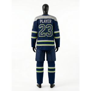 Conjunto de Jersey de Hockey sobre Hielo Personalizado para Hombre, Rayas Verde Marino, Sublimado, Absorbente de Humedad, Cuello en V, Manga Larga, Corte Regular, Ropa para Adultos - Product Image 2