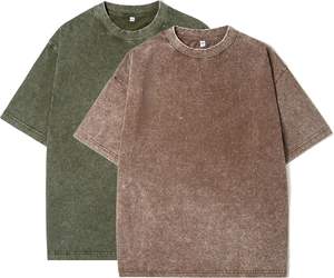 T-shirts surdimensionnés pour hommes T-shirt délavés à l'acide 100% coton coupe ample personnalisée 220 grammes T-shirt teint en plaine pour hommes - Product Image 1