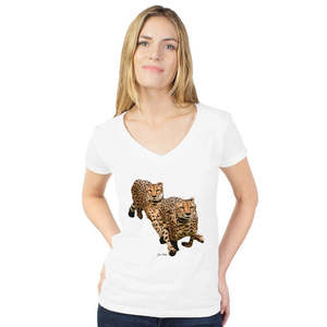 Camiseta de Mujer Cheetah Brothers, Talla XL, Cuello en V, Corte Ajustado, Transpirable, Estampado de Personajes, Impresión Digital, Diseño Simple, Corte Recortado - Product Image 1