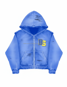 Premium heavy fleece zipper hoodie 420 GSM soft <b>brushed</b> fabric sky blue color custom embroidered patch logo design basics hoodie - Product Image 1