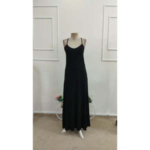 Women's Strappy V-Neck Long <b>Viscose</b> <b>Dress</b> with Cross Back Detail and Slit, 37538 - Black - Product Image 3