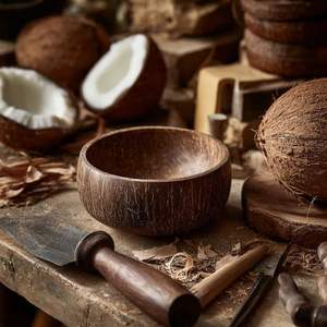 Bol en coque de noix de coco naturelle artisanal, écologique, durable, cadeau de mariage moderne, bol à salade, bol à ramen pour une utilisation polyvalente - Product Image 2