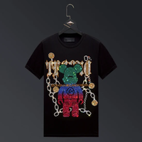 T-shirt homme Savage en jersey de coton à manches courtes, col rond, style urbain, coupe classique, avec strass et logo frontal, séchage rapide et respirant