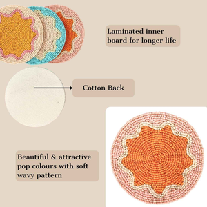 Ensemble de dessous-de-verre à thé en perles faites à la main, écologiques et de haute qualité, avec motifs ronds colorés pour la décoration de table, cuisine, cadeau unique - Product Image 3