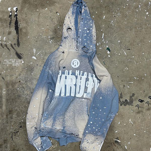 Sweat-shirt à capuche délavé à l'acide en gros, épaules tombantes, impression lourde, délavé au soleil, sweat-shirt à capuche avec strass pour hommes - Product Image 3