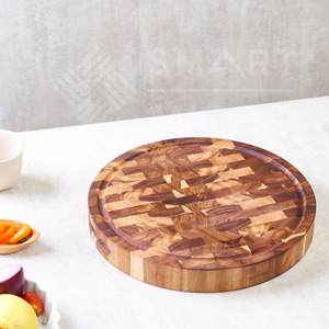 SMARTWOOD Factory's Healthy Oil-Infused Acacia End Grain Round <b>Shape</b> Chopping <b>Block</b> Smooth Wood Surface - Product Image 1
