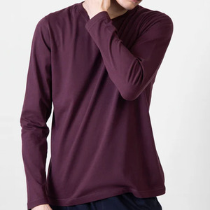 T-shirt pour homme en coton 100% en gros, poids lourd 280GSM, manches longues, col rond, tissu jersey uni, t-shirt vierge - Product Image 3