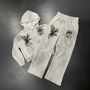 Sudaderas con capucha con cremallera lavadas con ácido Vintage personalizadas para hombre, impresión gráfica DTG, decoración de gemas, Sudadera con capucha de algodón 100% de peso pesado - Product Image 3