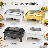 Juego de Recipientes Redondos para Buffet de Acero Inoxidable Dorado, Calentador de Alimentos Eléctrico o de Alcohol de 6L y 9L para Hoteles y Restaurantes