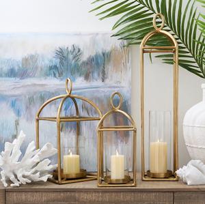 American Design Gold Finished Fallon Forged Iron Metal <b>Lantern</b> for Home & Christmas Decor Tabletop <b>Candle</b> <b>Lantern</b> - Product Image 1