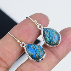 <b>Top</b> Quality 925 Sterling Silver Plated Bohemian Style Fashionable <b>Rainbow</b> Calsilica Gemstone Natural Bezel Anniversary Earring - Product Image 1