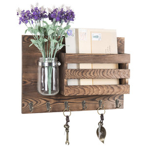 Pine Wood <b>Wall</b> Mounted Hook <b>Rack</b> with 5 Metal Hooks Durable Wooden Hanger for Entryway and Living Room <b>Wall</b> Storage - Product Image 2