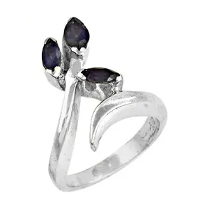 Anillo Bohemio de Plata 925 con Zafiro Corte Pera y Diseño de Planta, Unisex para Uso Diario - Product Image 1