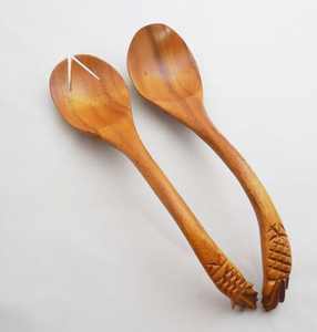 Utensilios para servir ensaladas Cubiertos Servidores de ensalada de frutas de madera Cuchara y tenedor - Product Image 1