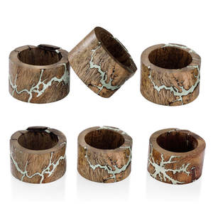 Ronds de serviette en bois avec design rayé Offre Spéciale vaisselle porte-serviettes en bois en vrac hôtel fête de mariage dîner ronds de serviette en bois - Product Image 2