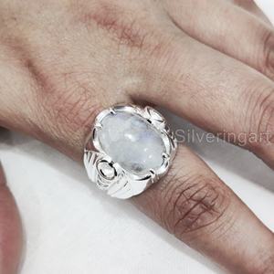 ส่งออกบุรุษแหวนสายรุ้งธรรมชาติมูนสโตนพลอย Birthstone แหวนทุกขนาดอาหรับตะวันออกเครื่องประดับ 925 แหวนเงิน - Product Image 5