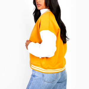Women's Premium Quality Long Sleeve Varsity Leather <b>Jacket</b> Embroidered Baseball Letters Wool Polyester Printed Design Plain Dyed - Product Image 2