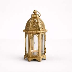 Classic Bronze Finish Metal <b>Lantern</b> with Intricate <b>Moroccan</b> Cut Design Durable Build Warm Candle Glow for Elegant Home Decor - Product Image 3