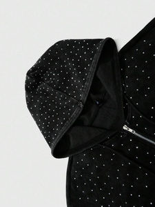 Sweat-shirt à capuche en strass pour homme et femme, surdimensionné, décontracté, streetwear, confortable, tendance, chaud, à manches longues, automne, 100% coton - Product Image 4