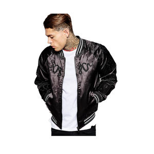 Veste en soie noire pour hommes avec broderie noire Veste en satin universitaire respirante de haute qualité pour adultes - Product Image 1