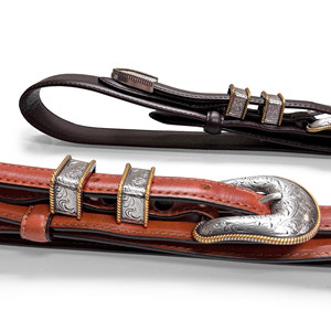 Ceinture Western Ranger Ensemble de boucles gravées en or antique Ceinture en cuir de vachette véritable tanné à l'huile - Product Image 1