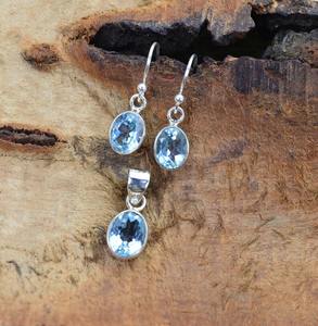 Boucles d'oreilles style Boho en argent faites à la main ensemble de pendentifs bijoux en argent Sterling 925 topaze bleue pierres précieuses bijoux tendance pour les femmes cadeau - Product Image 4