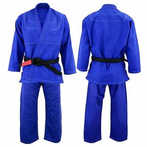 Logo personnalisé poids lourd uniformes de karaté bleu couleur unie Arts martiaux Taekwondo Jiu Jitsu kimono unisexe coton ensemble enfants OEM - Product Image 1