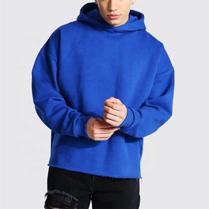 Logo personnalisé coton éponge français surdimensionné sans ficelle poche sans ficelle homme ourlet brut bord sweat à capuche recadrée hommes Hoddies - Product Image 1