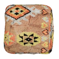 Pouf carré marocain artisanal, motif géométrique abstrait, style bohème, tissu 100% coton, coussin de sol multifonctionnel