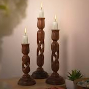 เชิงเทียนไม้ธรรมชาติดีไซน์ทันสมัยเฉดสีเข้มรูปทรงเสาตกแต่งบ้านโดย hho - Product Image 4