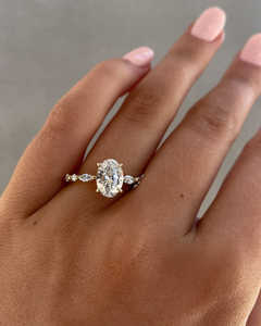 Brillant ovale coupe laboratoire cultivé diamant Halo Solitaire anneaux Premium anneaux de mariage à la mode 18K or massif anneaux personnalisés - Product Image 5