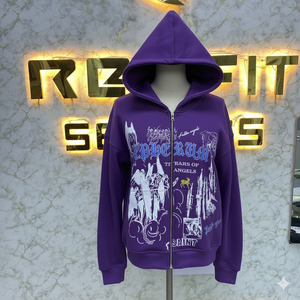 Calidad Premium Tendencia Moda Fábrica Tasa Cremallera Sudadera con capucha Púrpura Impreso fábrica hecho precio barato sudaderas con capucha hombres sudaderas con capucha - Product Image 1