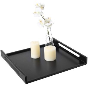 Plateau rectangulaire noir classique avec poignées pour décor de table, plateau de nourriture en métal polyvalent en gros pour servir des boissons - Product Image 2