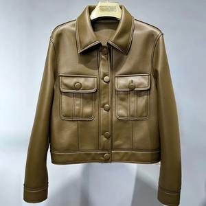 Chaqueta de cuero de oveja para mujer de alta calidad 2025, abrigo Formal recortado elegante para chaquetas de cuero tejidas de invierno y primavera - Product Image 3