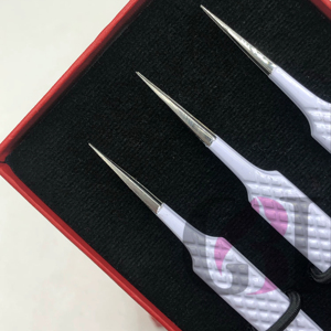 แหนบต่อขนตาสแตนเลสมืออาชีพเคลือบผงสีขาวปรับแต่งโลโก้ได้ตามต้องการ - Product Image 1