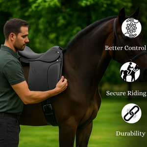 อานม้าแข่งอังกฤษหนังแท้แบบอเมริกัน |   ความทนทานและการขี่ม้าแบบตะวันตก |   อุปกรณ์ขี่ม้าระดับพรีเมียม |   คุณภาพส่งออกอินเดีย - Product Image 3
