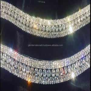 Nouveau style cousu à la main 5 rangées de cristaux clairs chaîne en métal bling sur mesure bande de front de cheval en cuir noir avec bouton de pression - Product Image 6