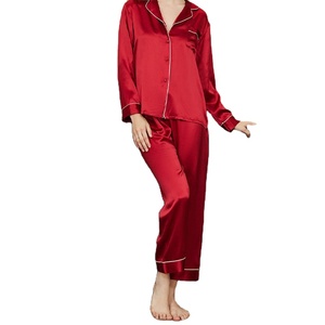 Pijama Casual de Verano para Mujer, Color Rojo Liso, 100% Poliéster, Transpirable, con Cintura Elástica - Product Image 1