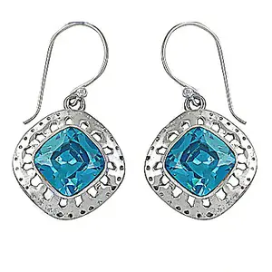 Boucles d'oreilles créoles vintage tendance pour femmes en argent 925 avec topaze bleue, diamant plaqué or rose, bijoux en pierres précieuses, motif de fleur dorée - Product Image 3