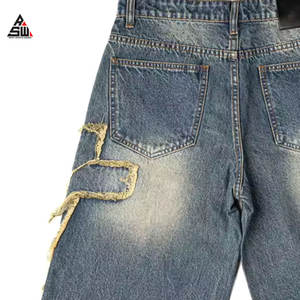 Shorts en jean vintage pour homme, broderie appliquée, cristal, Y2K, délavé, ourlet brut, streetwear, coupe régulière, écologique - Product Image 6