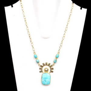 Collar de latón chapado en oro al por mayor con piedras preciosas de Larimar, accesorio elegante de piedras preciosas sueltas - Product Image 3