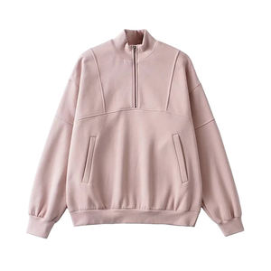 Sudadera con capucha de lana personalizada para mujer, sudadera cálida de invierno informal corta con media cremallera, sudaderas con capucha de mezcla de algodón suave OEM ODM - Product Image 2