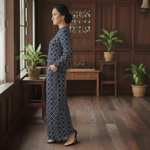 Kebaya vintage modeste brodée tendance 2025, motif géométrique imprimé écologique moderne, en crêpe Cey sans repassage, en stock - Product Image 3