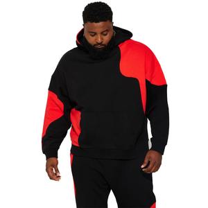 Sweat-shirts à capuche surdimensionnés pour hommes les plus demandés, noirs, avec des patchs appliqués rouges, poche kangourou, coton/polyester, séchage rapide - Product Image 5